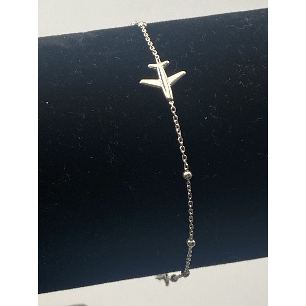 Delicate Sterling Silver Airplane Charm 7 Inch Bracelet